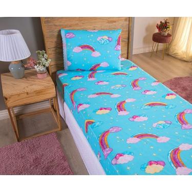 Imagem de Kit Jogo de Lençol Solteiro 2 Peças com Elástico Microfibra 170 Fios 100% Poliéster Estampa Arco-Íris OEM