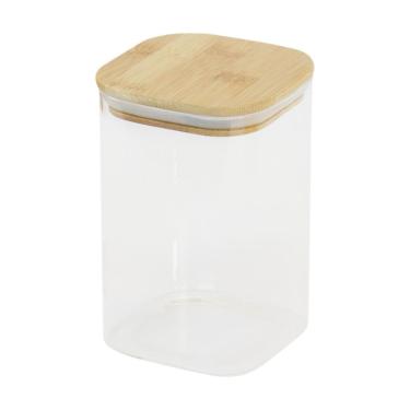 Imagem de Pote Hermético Quadrado 1100ML para Armazenamento de Alimentos em Vidro Borossilicato com Tampa de Bambu Transparente