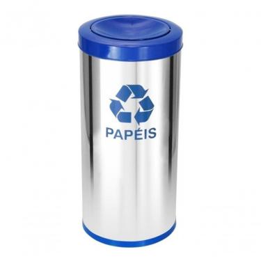 Imagem de Lixeira de Aço Inox com Tampa Meia Esfera Jsn 22 l Abertura Basculante Balde Interno Azul Higipack