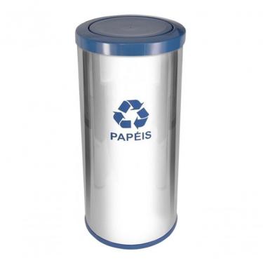 Imagem de Lixeira em Aço Inox com Tampa Meia Esfera Plástica 50 Litros Basculante com Bandeja Interna Inox