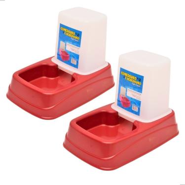 Imagem de Kit Comedouro e Bebedouro para Pets OEM Comedouro-Bebedouro Dupla Função Cães e Gatos Plástico Vermelho 1 kg 1 e 5 l 1