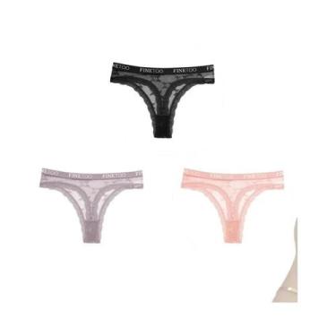 Imagem de Conjunto De 3 Peças De Tanga De Renda Feminina, Lingerie Floral Sexy C