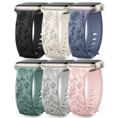 Imagem de Pulseira de relógio SNBLK em silicone com gravação floral, pacote com 