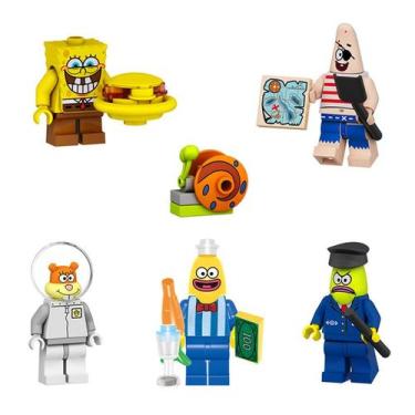 Imagem de Kit 6 bonecos bob esponja patrick lula sandy blocos de montar - BLOCO 