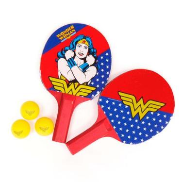 Imagem de Kit Ping Pong Mulher Maravilha Infantil 2 Raquetes + 3 Bolinhas Bel Fi