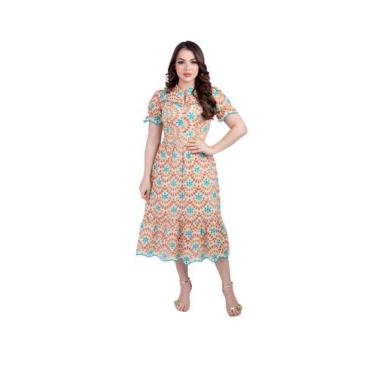 Imagem de Vestido Midi Casual Lese Algodão Soltinho Moda Envangélica - ZAMPA, Ve
