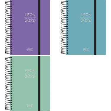 Imagem de Agenda Tilibra Espiral Diária Neon 2026 Polipropileno 117x164MM 176 Folhas Pacote com 5