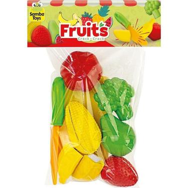 Imagem de Kit Brinquedo de Faz de Conta Frutinhas Crec-crec com Tábua Brincando de Casinha Solapa com Faca Samba Toys