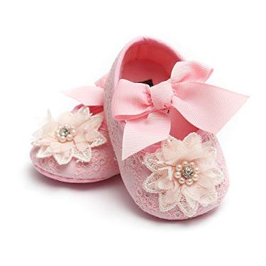 Imagem de Ohwawadi Sapatos para bebês meninas Baby Mary Jane Sapatilhas princesa vestido de casamento sapatos de berço para recém-nascidos, bebês e crianças pequenas, Lacepink, 0-6 meses
