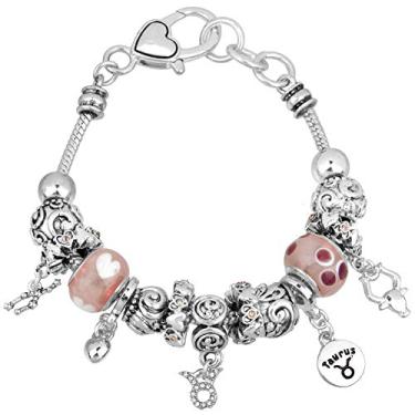 Imagem de Bracelete Falari com pingente do zodíaco multicolorido com contas de metal Murano prateadas