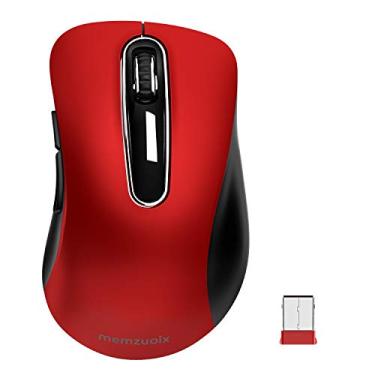 Imagem de Memzuoix Mouse sem fio de 2,4 G, mouse óptico móvel sem fio de 1200 DPI com receptor USB, mouse de computador portátil para notebook, PC, desktop, MacBook, 5 botões, vermelho