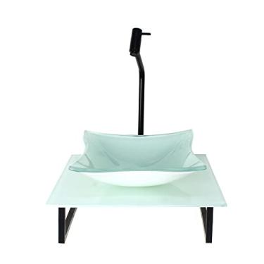 Imagem de KIT CUBA DE VIDRO QUADRADA 10MM COM TAMPO DE VIDRO 40CM X 40CM BRANCO FULL E SUPORTE PRETO