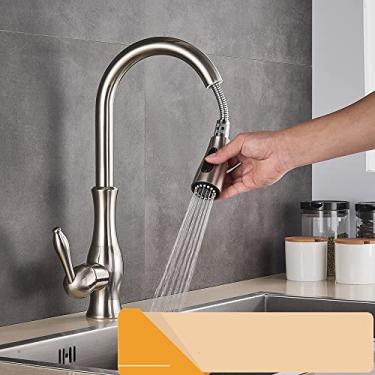 Imagem de Torneira de cozinha de níquel escovado torneira misturadora de cozinha de alça única pulverizador de fluxo de cozinha bico de cozinha quente torneira de água fria, escovado b, china