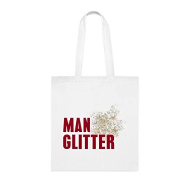 Imagem de Sawdust Is Man Glitter para sacola preta, presente divertido, bolsa de ombro, bolsas reutilizáveis, cesta de Natal de aniversário, ideia de presente, Branco