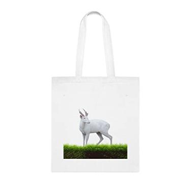 Imagem de Albino Barking Deer Tote Bag, presente divertido, bolsa de ombro, bolsas reutilizáveis, cesta de Natal de aniversário, ideia de presente, Branco