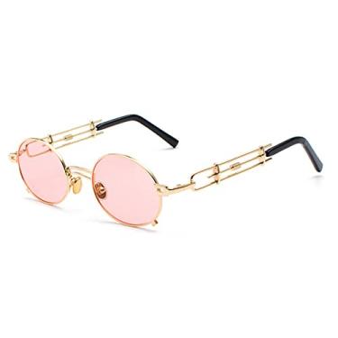 Imagem de Óculos de Sol Steampunk Masculino Retro Óculos de Sol Metal Gold Frame Preto Oval Óculos Gafas de Sol UV400, rosa dourado, A