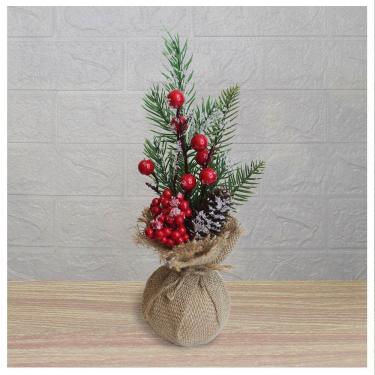 Imagem de Kit 2 Enfeite De Mesa Natal Berry Vermelhos E Saco De Juta 28cm