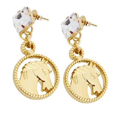 Imagem de Brincos Feminino Pingente Cavalo Banho A Ouro Semijoia