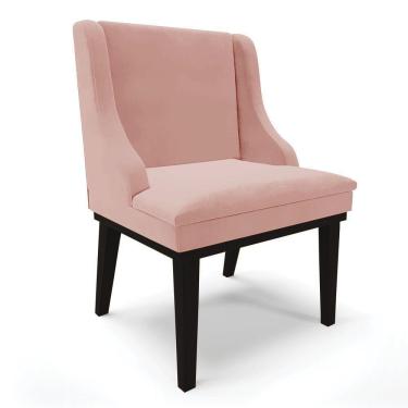Imagem de Cadeira Liz Veludo Base Fixa Madeira Preto - Cor Rose