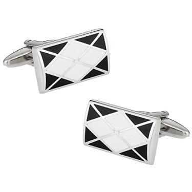 Imagem de Abotoaduras Argyle Preppy Cuff-Daddy em preto branco com caixa de apresentação