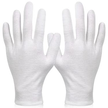Imagem de Paxcoo 6 pares de luvas brancas de algodão GG para lavagem à mão com eczemas cosméticos hidratantes para spa de mão e inspeção de joias de moedas