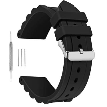 Imagem de Pulseiras pretas de borracha sedosa de 24 mm para a maioria dos relógios tradicionais e relógios inteligentes de mergulhador, Preto, 24 millimeters, Clássico