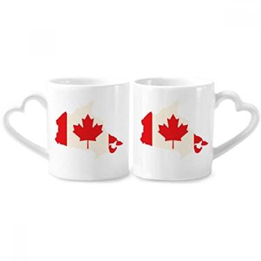 Imagem de Conjunto de canecas de porcelana de casal com símbolo de folha de bordo vermelha bandeira do país do Canadá conjunto de canecas de cerâmica para amantes de