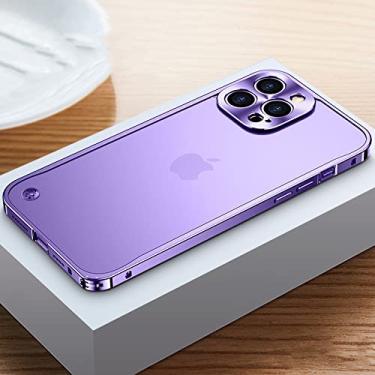 Imagem de Caso de armação de metal galvanizado de luxo para iphone 11 12 13 14 pro max 12 13 mini 14 plus capas de telefone de placa traseira de acrílico fosco, roxo 1, para iphone 12mini