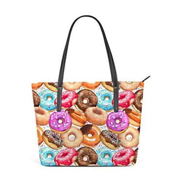 Imagem de Bolsa de ombro para mulheres, sacola de couro para compras, grande trabalho, doce donuts, bolsa de chocolate, bolsa casual