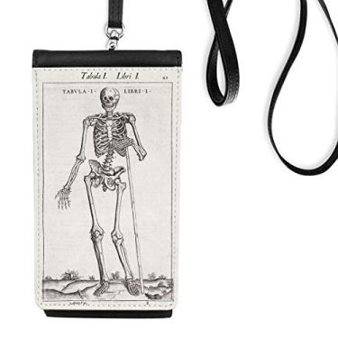Imagem de Decoração de esqueleto humano, bolsa para celular para pendurar bolso preto