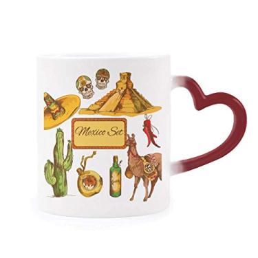 Imagem de Caneca Sombrero México Pirâmide Cacto Deserto Mexicano Sensível ao Calor Caneca Vermelha de Grés Mudante de Cor