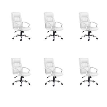 Imagem de Conjunto com 6 Cadeiras de Escritório Presidente Giratórias Office Plus Branco