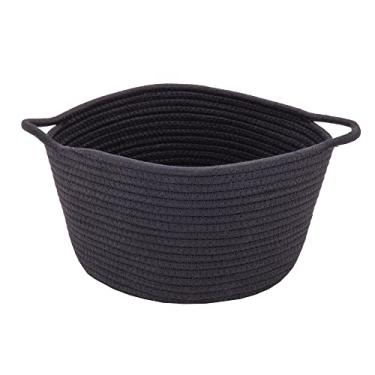 Imagem de Mimo Style Cesto Cachepot Redondo 25cm, Feito Inteiramente de Algodão e Possui Alças na Cor Preta. Ideal Para Cosméticos, Utensílios e Vasos de Plantas. Decorativo e Funcional Ideal Para Sua Casa