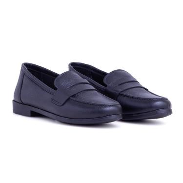 Imagem de Mocassim Feminino Couro Detalhe Frontal Bico Redondo Casual