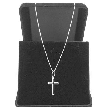 Imagem de Corrente Cordão Prata 925 Masculina 70cm Pingente Crucifixo