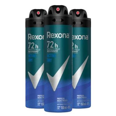 Imagem de Kit Desodorante Aerosol Rexona Active Dry/Azul 150ml - 3 Unidades