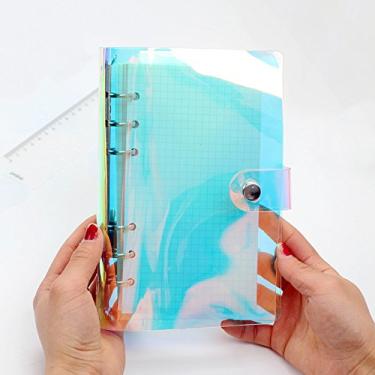Imagem de Capa protetora para notebook em PVC transparente arco-íris padrão com 6 anéis, dobrável de folha solta para página de planejador de anel (papel interno não incluído), Clear, A6