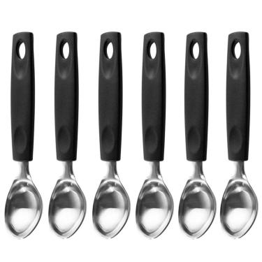 Imagem de Kit 6 Colheres para Servir Pegar Tirar Sorvete Pegador Aço Inox 22,5cm Asti Brinox Preto