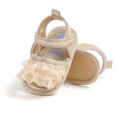 Imagem de Ohwawadi Sandálias para bebês meninos meninas sola macia verão vestido de casamento sapatos rasos sandália praia recém-nascido berço sapatos primeiros andadores, A01/Ouro, 6-12 Meses