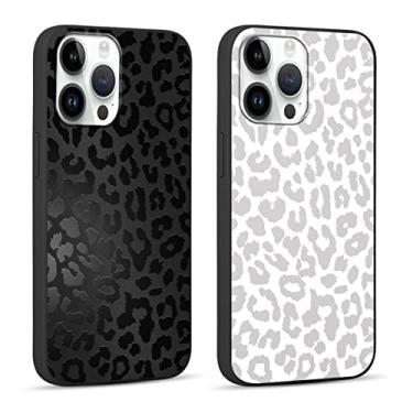 Imagem de RUMDEY 2 capas de telefone com estampa de chita fofa para Apple iPhone 13 Pro de 6,1 polegadas, capas protetoras luxuosas de silicone macio e TPU (poliuretano termoplástico) à prova de choque para mulheres e meninas - preto e branco