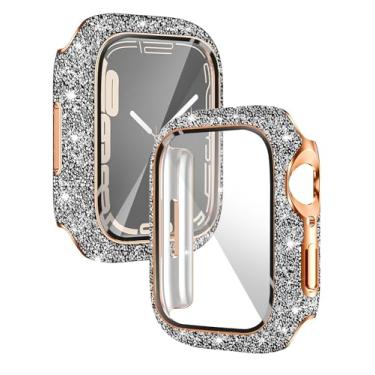 Imagem de WONJOY Capa protetora feminina compatível com Apple Watch SE de 40/44/41/45 mm com strass para iWatch SE/séries 9/8/7/6/5/4 brilhante brilhante brilhante (prata com protetor de tela, 40 mm)