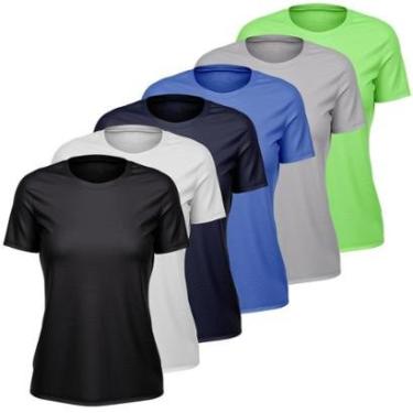 Imagem de Kit 6 Camisetas Feminina Dry Manga Curta Proteção UV Slim Fit Básica Academia Treino Fitness-Feminino