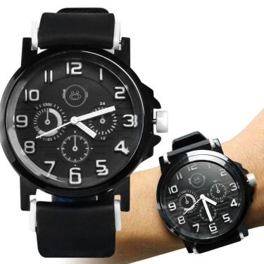 Imagem de Relogio Masculino Silicone Preto Aço Inox Qualidade Premium