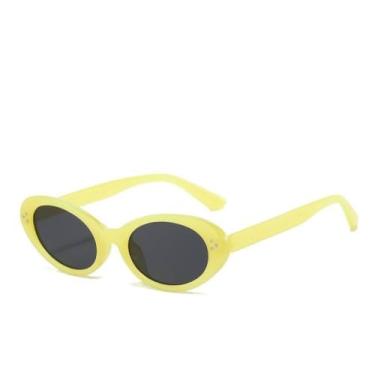 Imagem de Óculos de sol estilo fashion para mulheres, formato oval, rebites, óculos de sol femininos, viagem, praia, natação, óculos de sol femininos, amarelo, cinza