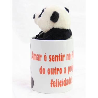 Imagem de Ursinho urso panda 15cm na caneca felicidade de amar