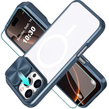 Imagem de WATEFULL Capa transparente para iPhone 16 Pro Max MagSafe com capa de lente de câmera deslizante + 1 protetor de tela, [ímãs fortes] [antiamarelo] moldura macia antiarranhões para iPhone 16 Pro Max