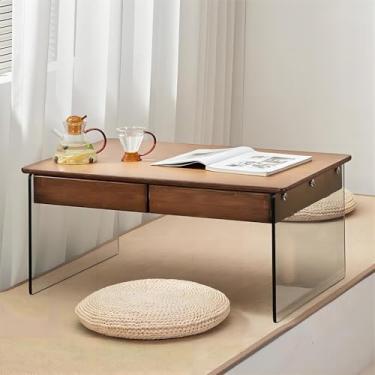 Imagem de Mesa de chão japonesa, mesa de altar baixo para meditação, mesa de centro de tatami, pequena mesa de chá para sentar no chão, mesa de centro flutuante para pernas, para jantar e práticas espirituais