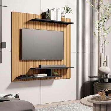 Imagem de Painel de TV até 32 Polegadas Iris com Prateleiras Cor Ripado/Preto - MJM Casa dos Moveis
