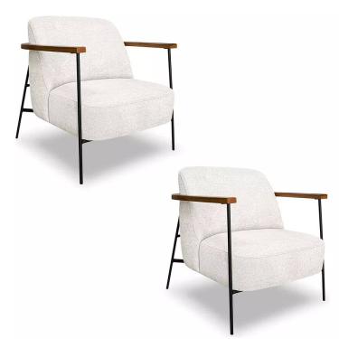 Imagem de Kit 2 Poltronas Decorativa Eros Linho Bouclê com Base de Ferro Preto - SSX Multicoisas