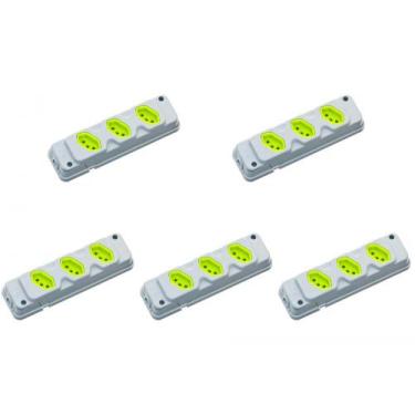 Imagem de Kit C/5 - Tomada Barra Fiolux 2P+T. 20A. Tripla Cinza/Verde